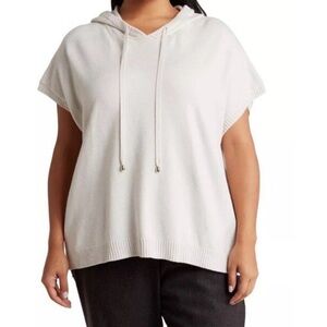 T Tahari White Hooded Poncho Sweater Women XS
